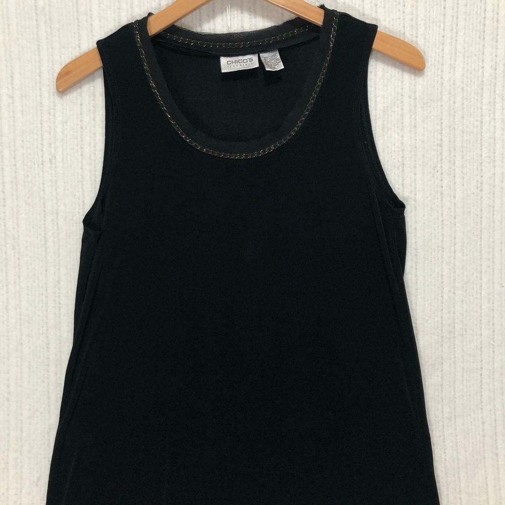 Chico's Travelers Tank Top Sleeveless Chain Trim Casual Black Size 1